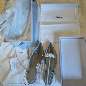 THEORY NWT Silver Slingback Flat size 38